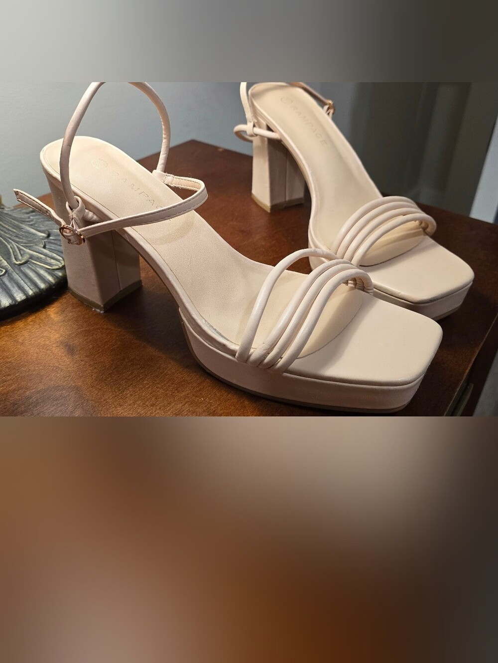 Size 10 Rampage Nude Strappy Block Heel Sandals NWOT